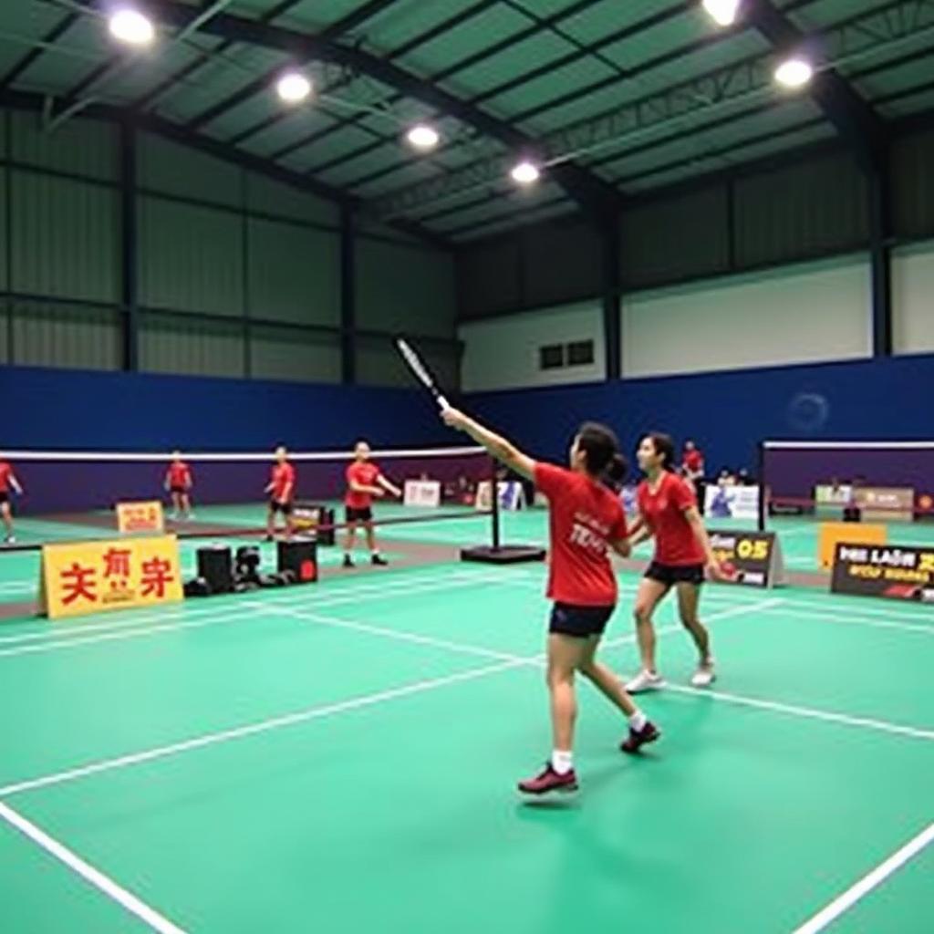 Hinh anh san cau long 3 Truong Dinh Hoi quan 4 voi nguoi choi va den sang ro